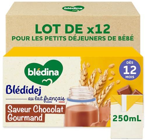 Blédina Blédidej - Céréales bébé Lactées Chocolat Gourmand - Dès 12 Mois - 12 briques de 250mL