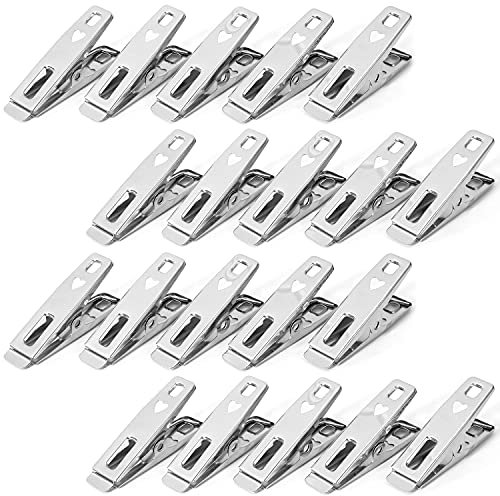 Vinsani ® Laundry Clothes Pegs Stainless Steel Spring-Loaded Metal Clip Strong Grip and Windproof Laundry Pegs Quality Non-Slip Clothes Pins for Home and Garden Pack of 20