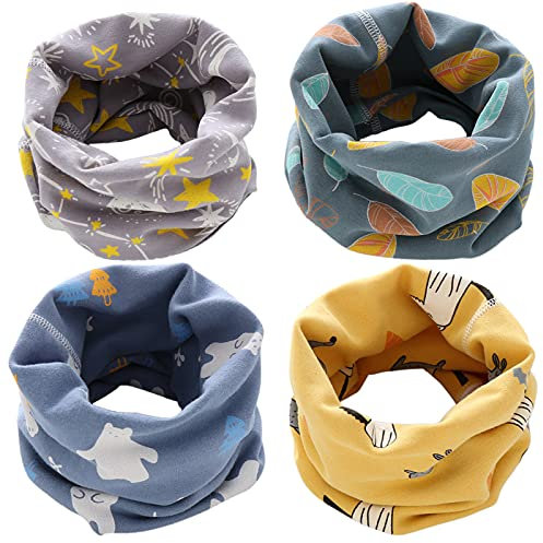 Loop Schal Kinder,4 Stück Loop Schal Halstuch Jungen Mädchen Baumwolle Schlauchschal Nackenwärmer Multifunktionstuch für Winter, Frühling, Herbst