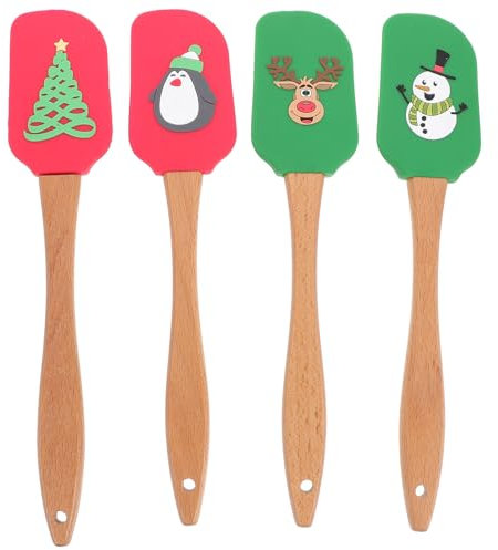 BESTonZON 4 Stücke Silikon Spatel Teigschaber mit Holzgriff Teigspachtel Backen Spatel Spatula Kochspachtel Turner Küchenhelfer Geschenke für Weihnachten Kuchen Gebäck Backwerkzeuge