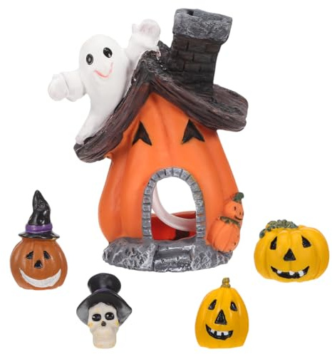 Angoily Halloween Fish Tank Decorations 5Pcs Resin Pumpkin Ornaments Aquarium Decor for Betta Shrimp Crab Small Fish Hideouts 4.7X2.8X2.4 Inch Set