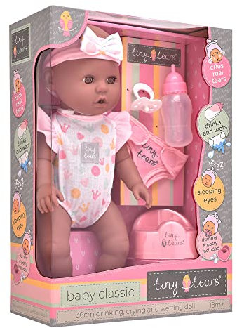 John Adams Tiny Tears – Baby Classic – 38 cm große weinende und nasse Puppe: eine der beliebtesten Puppenmarken Großbritanniens. | Pflegende Puppen | ab 18 Monaten