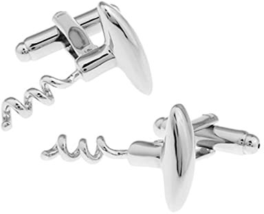 Boutons de Manchette Homme, Kit Bouton de Manchette Ouvre-Bouteille de Vin Rouge Argent pour les Chemises de Smoking 2.1X0.95CM