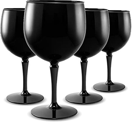 RB Verres Ballons Cocktail Gin Noirs Plastique Supérieure Incassables Réutilisables 45cl, Lot de 4