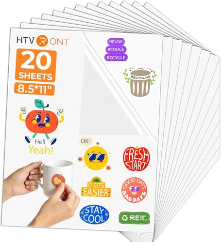 HTVRONT Sublimation Sticker Paper 20Pcs Waterproof - 8.5''x11'' Glossy Transparent Work with Sublimation Paper for Inkjet Printer- Subliamtion Blanks
