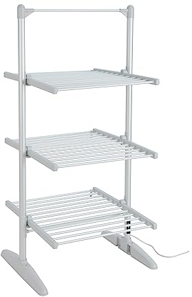 Igenix IGHA02236S Electric Heated Clothes Airer, Foldable Aluminium Indoor 3 Tier Clothes Drier Rack, 9 Hour Timer & Cover for Energy Efficient Drying