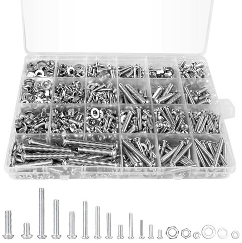 Frevoitna Set mit 1080 Teilen M3 M4 M5 M6 Bolzen und Muttern, Kit Schrauben und Unterlegscheiben, Sortiment verzinkt für Haus, Büro, elektronische und industrielle Produkte