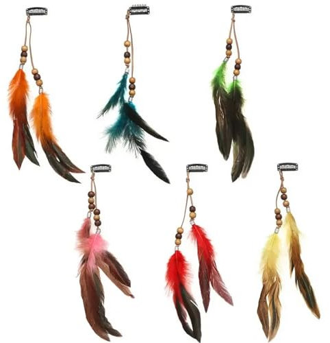 ASYKNM 6 Piezas Clips de Pelo Pluma, Accesorios Cabello Plumas Boho, Pluma Extensiones de Cabello, Tocado Hippie con Plumas Pavo Real, Bohemio e Indio Tocado de Plumas, para Mujeres y niñas