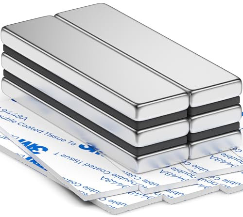 FINDMAG 6 Stück Neodym Magnete, 40 x 10 x 3 mm starke Magnete, robuste Stabmagnete mit doppelseitigem Kleber, perfekt für Garage, Küche, Wissenschaft, Büro, Heimwerker, Kühlschrank, Whiteboard