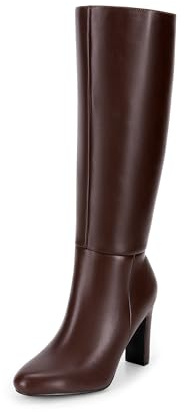 DREAM PAIRS Women's Knee-High Boots, Comfortable Chunky Block Heel Pointed Toe Pull On Side Zipper Suede Slouch Riding Boots,Size 8,Brown-Pu,SDKB2415W