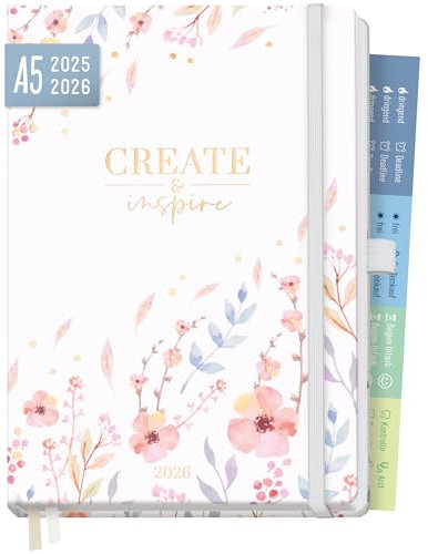 Häfft® Chäff-Timer Premium Kalender 2025/2026 A5 Sweet Flowers Buchkalender, Terminplaner, Terminkalender, Wochenplaner, Wochenkalender 18 Monate: Juli 25 - Dez 26 - nachhaltig & klimafreundlich