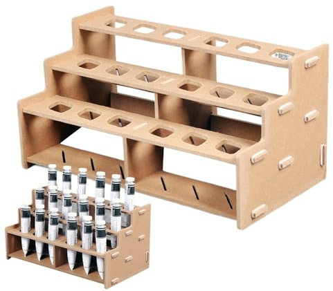 Generisch Organizador de tubos de pintura, 3 capas de madera artificial, soporte para pinceles de madera, soporta hasta 18 botellas, pintor y almacenamiento para artistas, amantes del arte