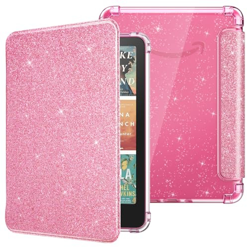 MoKo Case for All-New 7 Kindle Paperwhite 12th Gen 2024 & Kindle Colorsoft 2024/2025,Glitter Clear Kindle Case, Flexible Clear Soft TPU Back Cover Light Shell with Auto Wake/Sleep, Glitter Pink