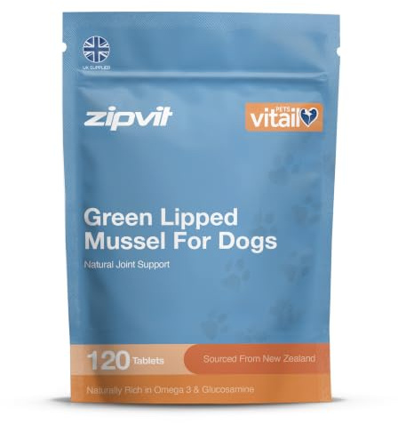 Zipvit Green Lipped Mussel - Joint Supplements for Dogs - 120 Tablets | Supports Hips, Mobility, Heart & Brain - Suitable For Adult & Senior Dogs - High EPA & DHA Levels - Sourced from New Zealand