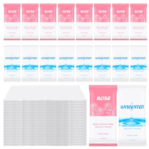 Moist Towelettes, Disposable Pre Moistened Towels Individually Wrapped, Soft Portable Face & Body Wet Towels for Travel Hotel Sport Camping Spa (9.8 x 9.8 inch, Rose & Fresh 30pack)
