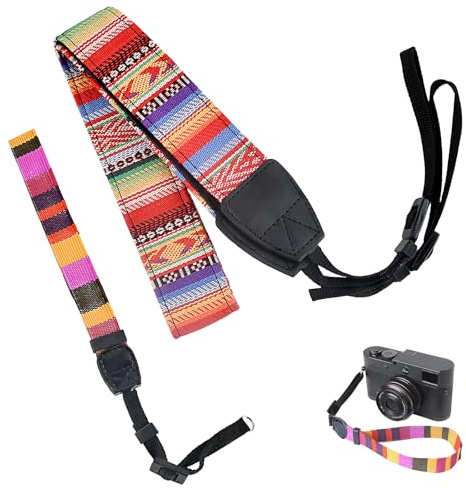 FESSOSKO 2 Pièces Sangle Appareil Photo, Accessoires Appareil Photo, Courroie Appareil Photo, Dragonne Appareil Photo, Convient Aux Appareils Photo Reflex Ou Micro-Single, Rayures Colorées