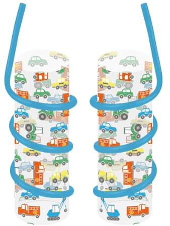 FabFinds Kids Drinks Cup with Curly Straw Reusable Drinks Cup 2 Pack (Transport)