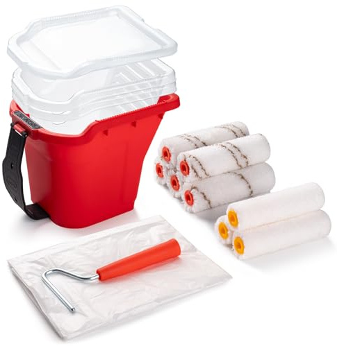Mister Rui Paint Roller 4 Inch, 14 Pack Small Paint Brush and Roller Kit, 0.5 QT Paint Bucket Liner with Lid, Household Mini Rollers for Painting & DIY
