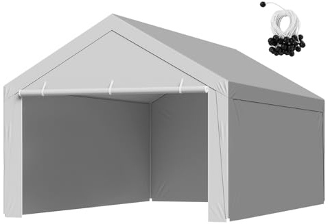 VEVOR Carport Replacement Canopy, 12 x 20 ft Potable Garage Tent Top Tarp with Sidewalls, UV-Resistant & Waterproof, Heavy Duty Car Shelter Tarp with Ball Buggees, Grey, Frame Not Included