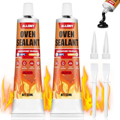 ALLONY Silicone Alte Temperature, Silicones Nero Alte Temperature, silicone Nero, Cemento Refrattario, 1000 Gradi, Adatto per Guarnizioni Cielo Auto Stufa, Vetro, Forno, Colla Alta temperaturas, 100ML