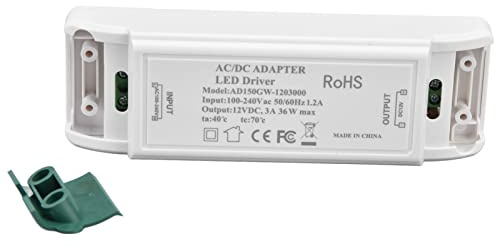 Zerodis Pilote d'Alimentation LED, Alimentation 12 V DC 3 A, Construction en Matériau ABS, pour Lampes de Bricolage et éclairage d'armoire