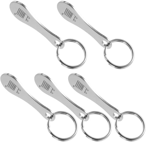 TINEASUR 5pcs Stainless Steel Trolley Coin Keyring and Grocery Cart Quarter Holder Keychain for Shopping Cart Release Portable Metal Token Key Ring Accessories