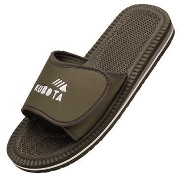 Kubota Claquettes à scratch Homme – Sandales été – Claquettes avec fermeture auto-agrippante – Chaussures pour piscine et plage – Chaussons – Kaki – 44