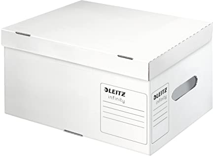 Leitz Infinity Archiv-Container, Größe S, Schachtel für A4, Transportbox mit Deckel Oben, Faltbare Kartonverpackung, 100 % säurefreie Wellpappe, 1 Stück, Weiß, 61050000