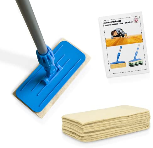 Greenwood Soft-Sheep Pad-Halter Pro mit 10 Wollpads & Teleskop-Stiel - Set zum Nachölen von Parkett, Marmor, Granit - GlamUp Oil Polierpads