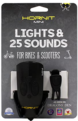 HORNIT MINI Bike Bell | Black/Black | Bicycle Bell | Bike Horn | Kids Bike Bell | Scooter Accessories | Kids Bike Accessories | 25 Sound Effects/ 5 Lights