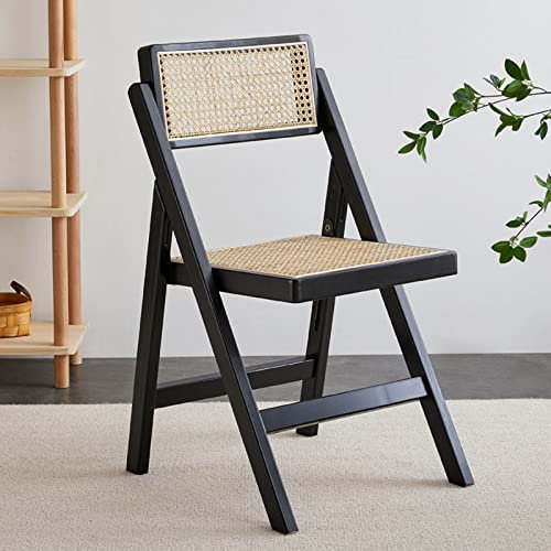 Folding chair Retro-Massivholzreben-Klappstuhl, Leichter Luxus Japanischer Esszimmerstuhl, Rückenlehne 360 Grad-Rotation, Schwarz/Teak- Farbe/Log-Farbe, 45 * 51 * 83cm (Color : Black)