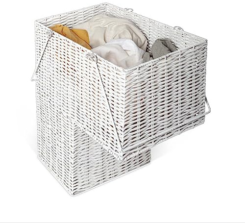 Vencier Natural Woven Wicker Resin Basket Made for Stairs - Storage Organiser For Laundry, Slippers, Shoes, Blankets, Toys – Easy to Carry (White)