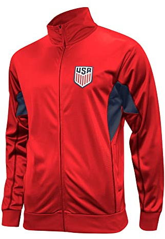 Icon Sports Officially Licensed U.S. Soccer Full Zip Up Active Adult Training Soccer Track Jacket | Fortress, Red, Large