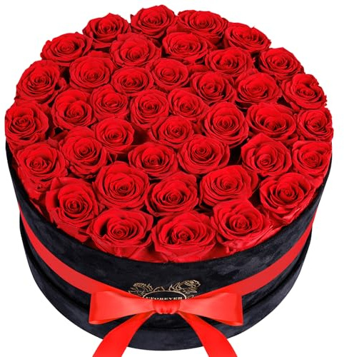 UFOREVER ROSES 40 Pieces Preserved Roses in Suede Box, Flowers for Mothers Day, Preserved Flowers Gift for Women, Red