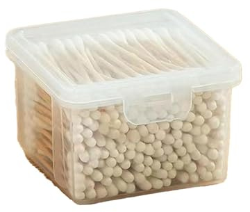Misaakoeq Dispensador de soporte Qtip, contenedor de almacenamiento Q Tip con tapa - Caja de almacenamiento de bastoncillos de algodón con tapa - Caja de almacenamiento de maquillaje para cosméticos,