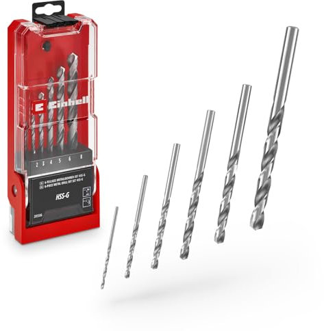 Original Einhell 6-tlg. HSS-G Metallbohrer-Set (HSS 4241 Stahl, hochglanzpoliert, 135°-Split-Point-Spitze, gefräste Typ N Spirale, Rundschaft inkl. Aufbewahrungskassette)