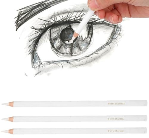 3pcs Crayons À Charbon Blancs, Crayon Dessin Sketch Esquisse Professionnelle Stylo Surligné Crayons Blanc De Surbrillance Crayon De Craie Blanche Fournitures D'art Pour Croquis Mélange Ombrage