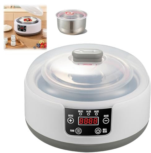 HADAVAKA Yogurtiera, Display A Led Multi-funzione Yogurt Probiotico Motore, Con 5 Vasi Di Vetro E 1 Contenitore Interno In Acciaio Inox, Home Piccola Macchina Di Temporizzazione Yogurt (Basic)