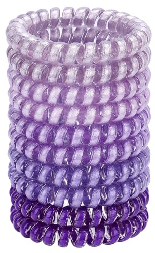JessLab Spiral Hair Ties, 10 Pcs No-Damage Elastic Bands, Bobbles for Women | Lilac Purple, Small Clear Coils for Thick or Fine Ponytails, Kids and Girls, Water-Resistant for Swimming, Gym, School