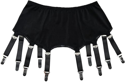 Luxallacki Classic 10 Straps Suspender Belt for Stockings,Plain Stretchy Lace Trim Garter Belt Women Underwear (Black,M)