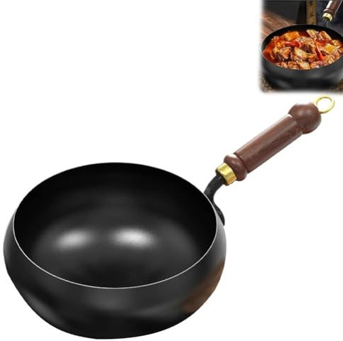 Qixfyze Padella Giapponese in Ferro battuto con Coperchio in Legno, Padella in Ferro Senza Rivestimento, Padella Antiaderente, Padella in Ferro ad Alta purezza con Funzione riscaldante(Single,24cm)