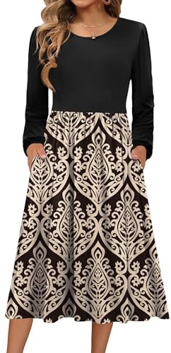 Zeagoo Womens Winter Midi Dress Casual Long Sleeve Dresses Crew Neck Knitted Dresses Ladies Tunic Dress with Pockets