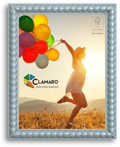 CLAMARO 'BUBBLE' - Cornice portafoto di design 90 x 130 cm, in stile bolle, colore grigio e blu, realizzata a mano, in MDF con vetro acrilico, cornice per foto, poster o puzzle