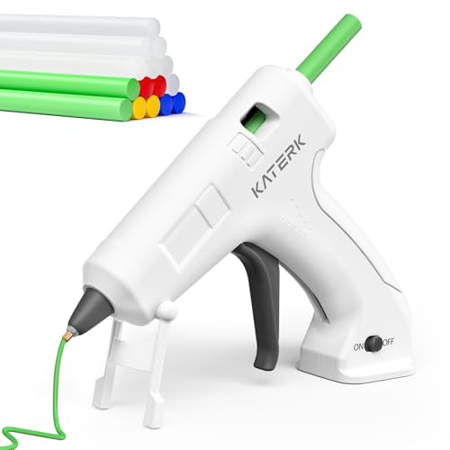 Katerk Pistola per Colla a Caldo, Batteria da 2000 mAh, 90S Calore Veloce, Pistola a Caldo Senza Fili con 15 Stick di Colla da 7mm, Ideale per l'artigianato, la Decorazione - Bianco