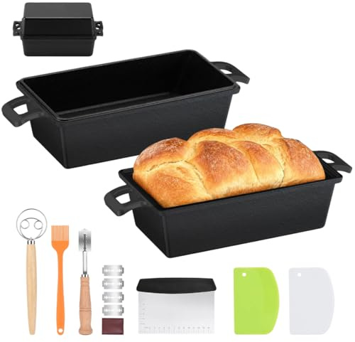 Molde para pan con tapa, olla de hierro fundido 2 en 1 para hornear pan, Molde rectangular para pan y pan de masa madre, Accesorios para hornear pan, guisos y sopas