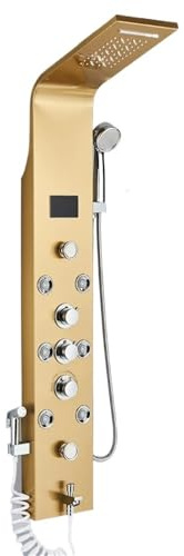 Badrum duschpanel vattenfall regnhuvud varm kall blandare kran bidé kran med handdusch strålar pip (gyllene 8009)