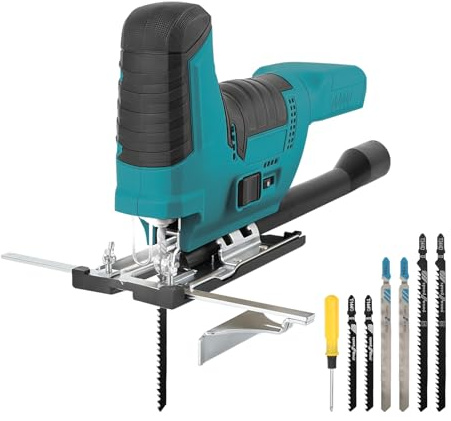 Cordless Jigsaw for Makita 18V, 2800RPM Brushless DIY Electric Orbital Jigsaw with Led Light, 7 Variable Speed, ±45° Beveled Cuts, 6Pcs T-Shank Blades for Wood Plastic Metal (No Battery)