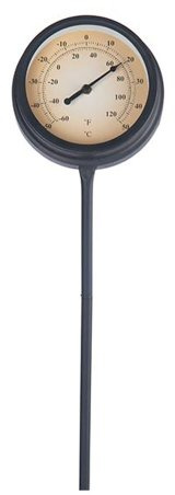 K2M 29294 Termometro da esterno in metallo a picchetto, per giardino, 50 cm, colore nero