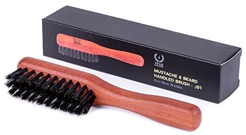 ZEUS Boar Bristle Beard & Mustache Handled Brush for Men, Firm & Stiff Bristles, Travel Beard Care Brush with Handle (Made in Germany) J91