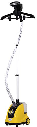 HOMCOM Plancha de Vapor con Depósito de 1,4 L y Temperatura Ajustable a 11 Niveles Tipo Centro de Planchado Vertical 1800W 26x21,5x146 cm Amarillo